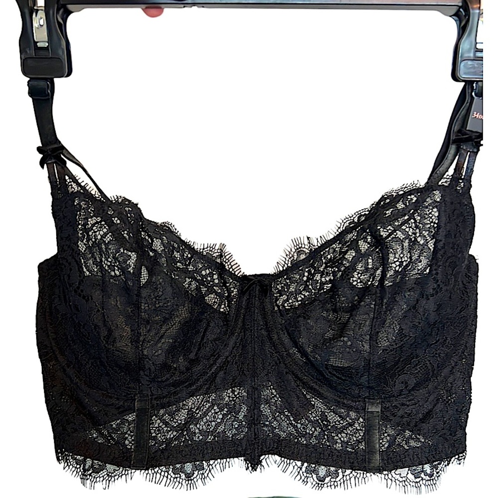 🔥 Victoria Secret Bustier Bras Lace Velvet Black size 34DD